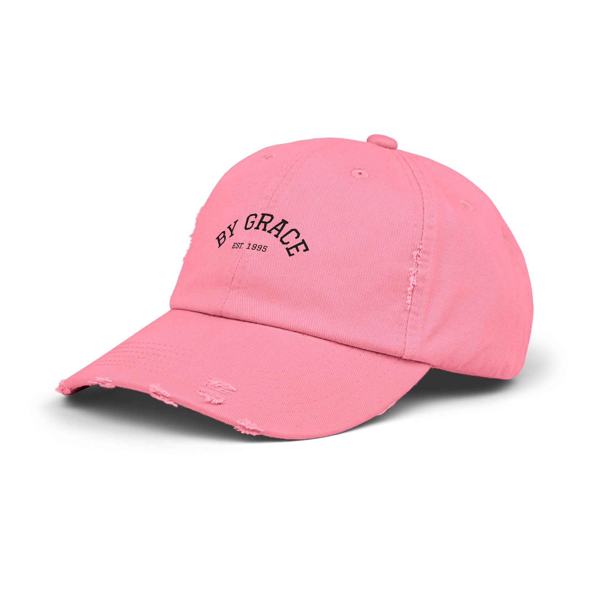 Distressed Baseball Cap — "By Grace" Embroidered Vintage Hat