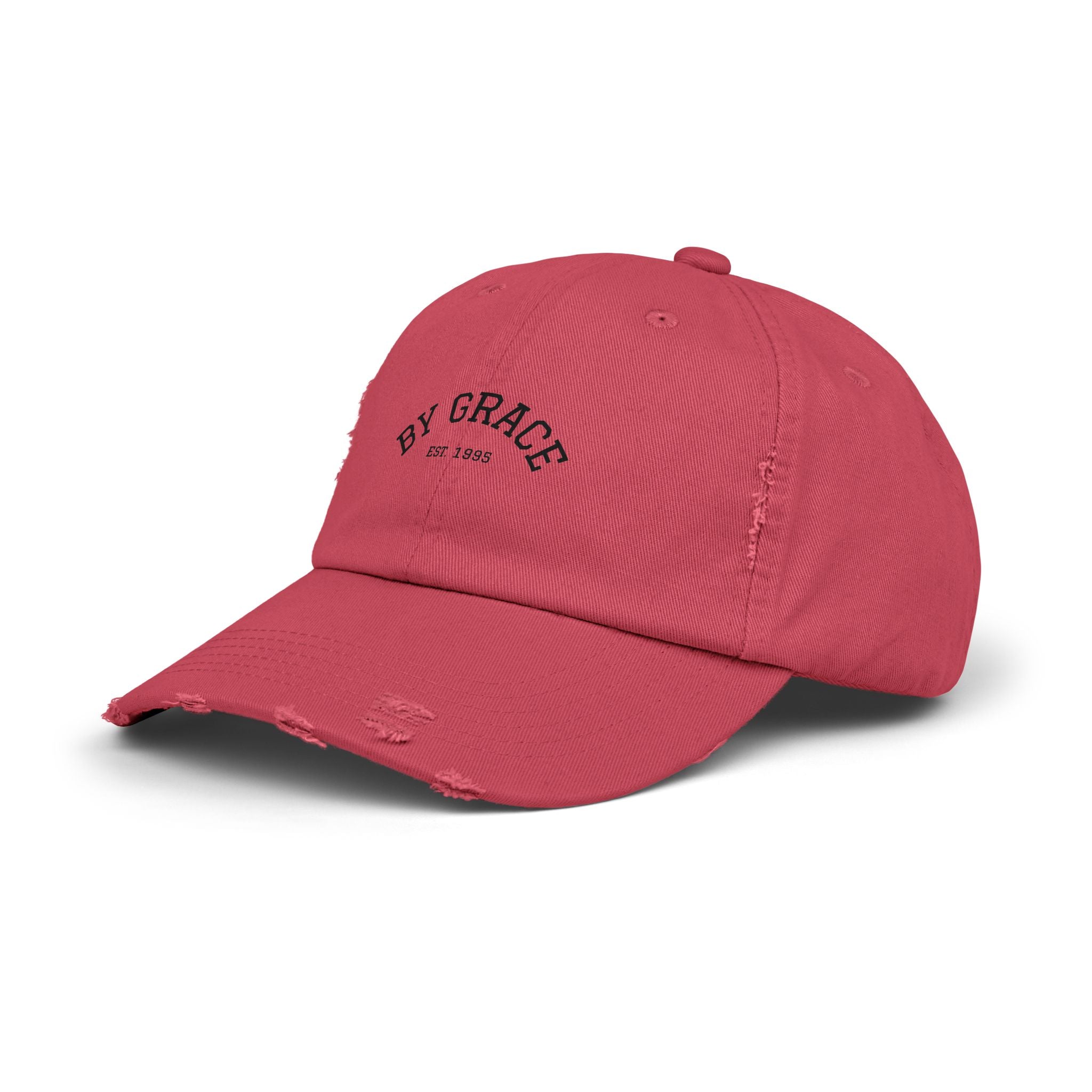 Distressed Baseball Cap — "By Grace" Embroidered Vintage Hat